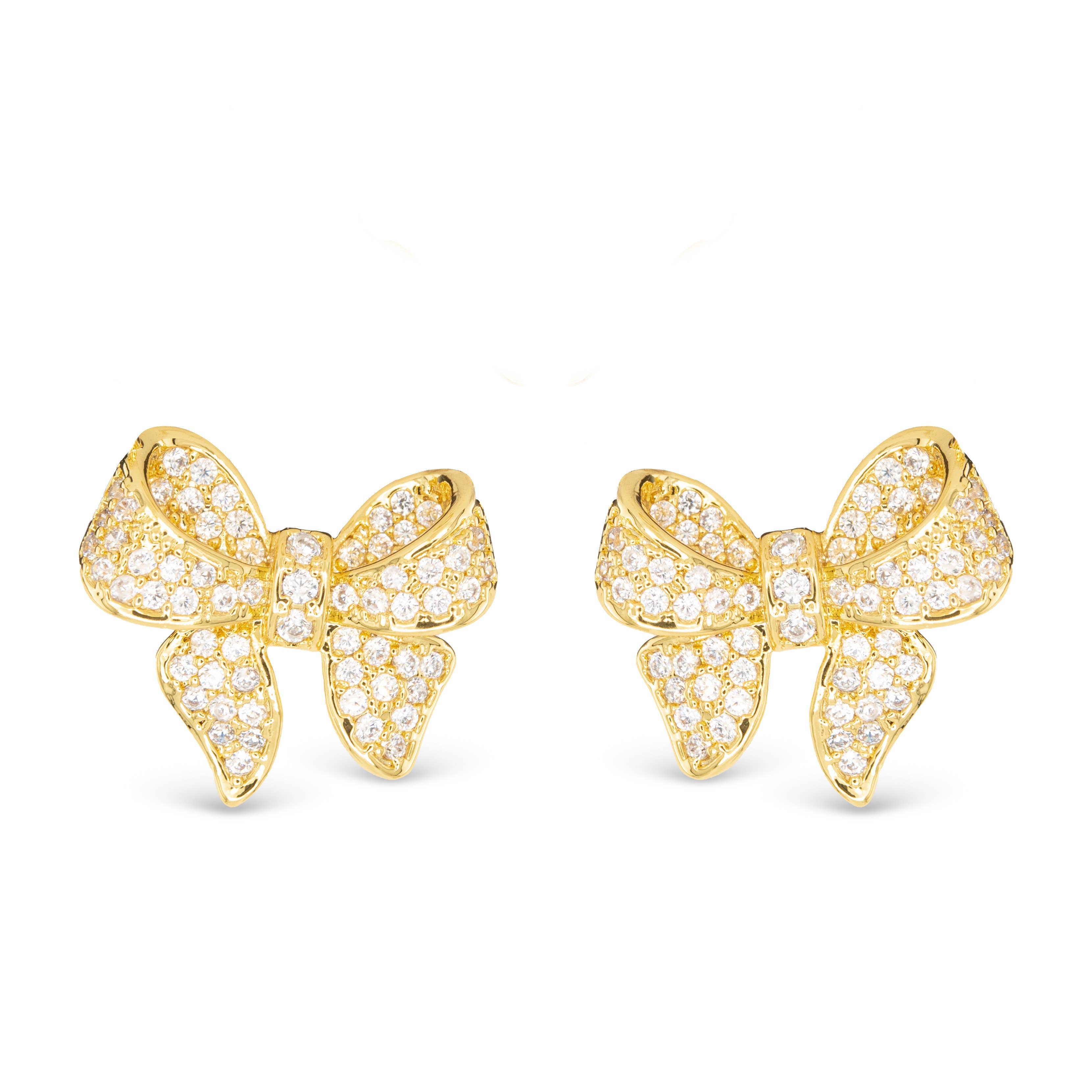 Gold CZ Bow Earrings