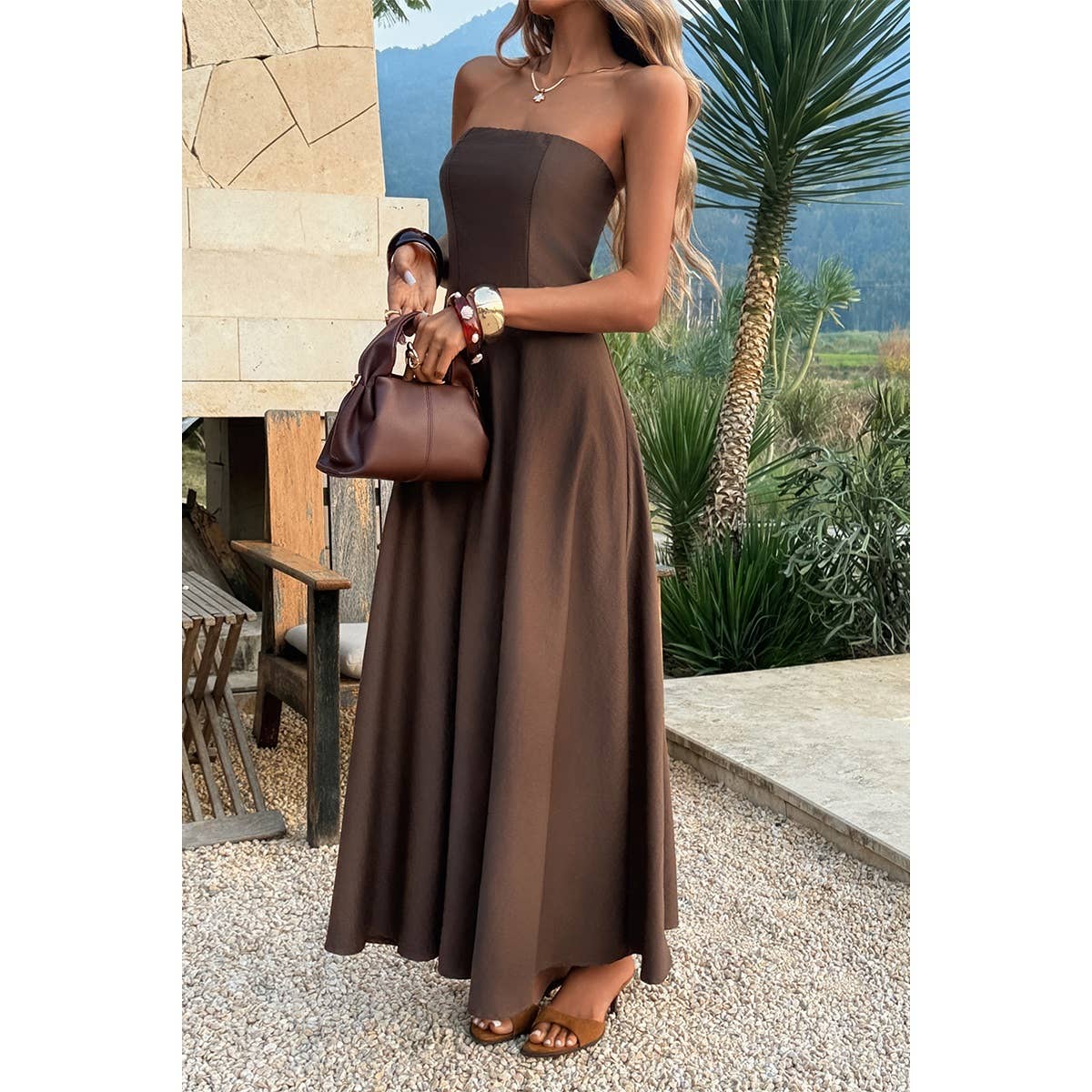 Strapless Sleeveless Solid Fit Full Dress