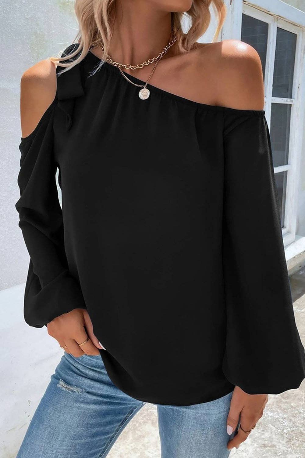 Knotted Asymmetric Off Shoulder Blouse- FINAL SALE 50% OFF
