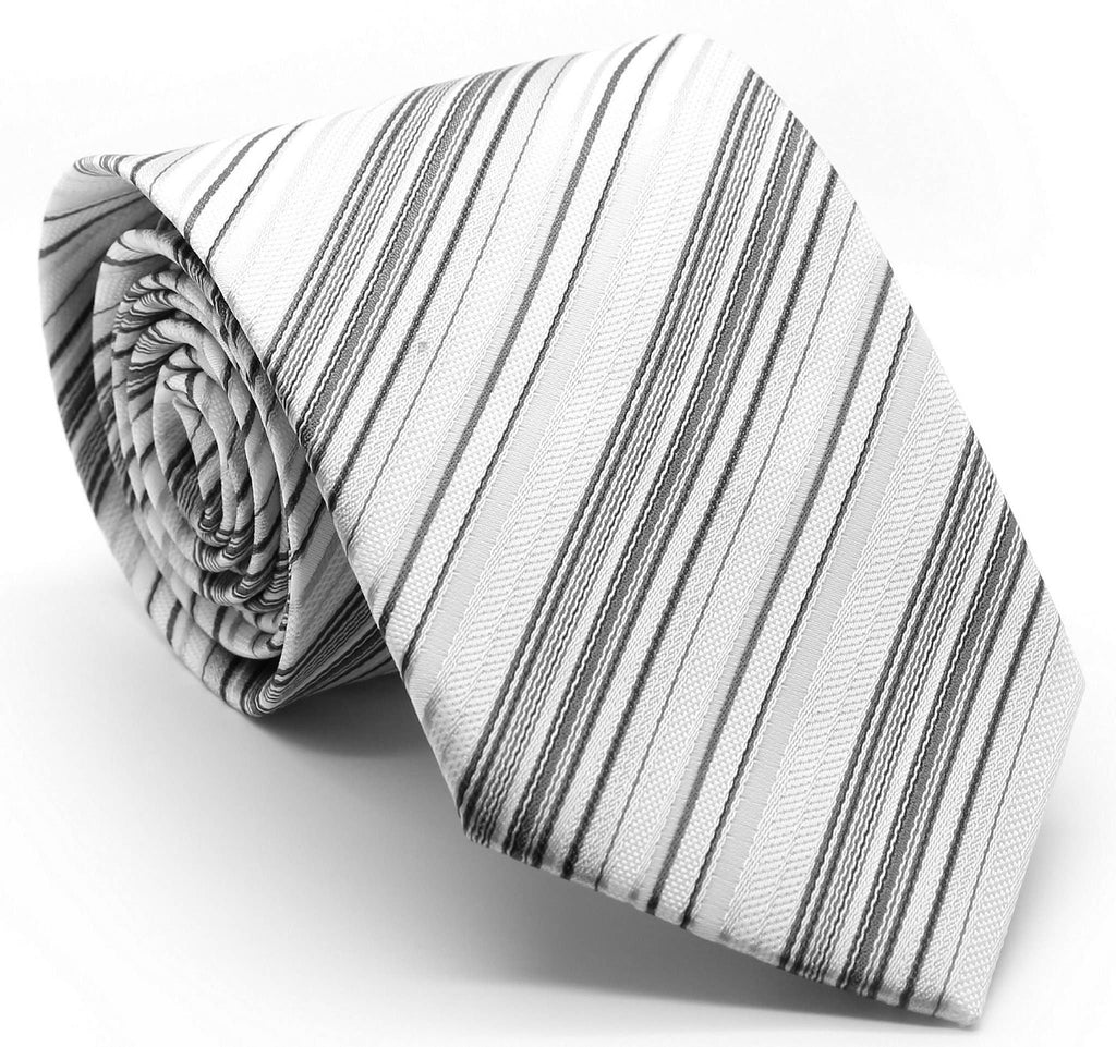 Classic Grey Striped Pattern Necktie & Hanky Set