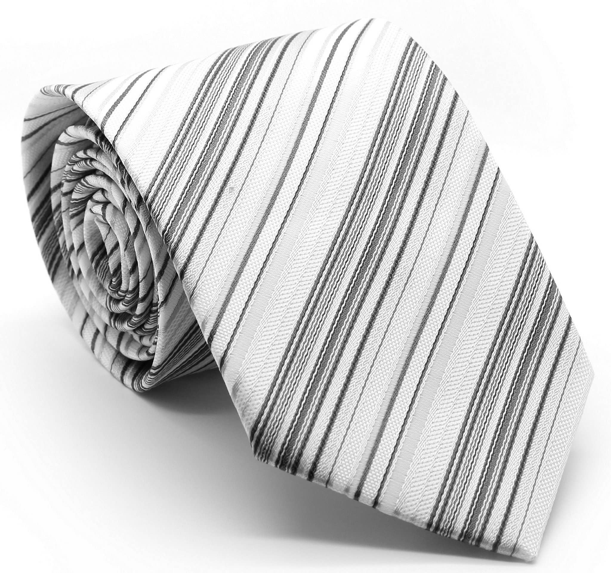 Classic Grey Striped Pattern Necktie & Hanky Set