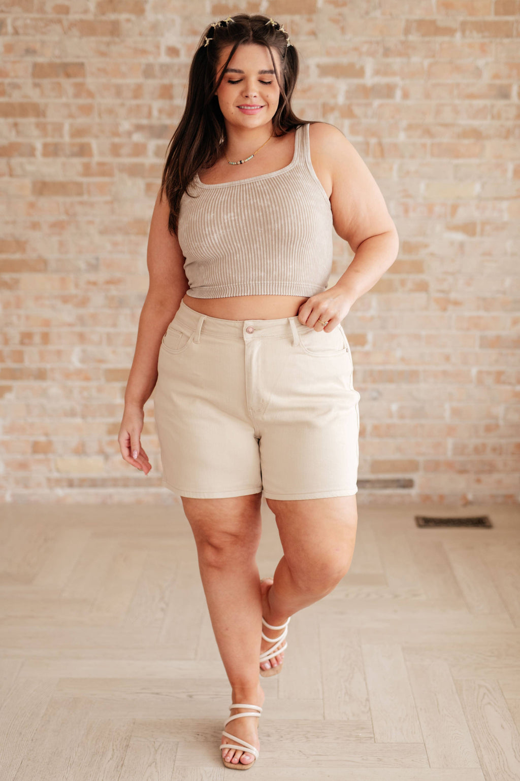 Greta High Rise Short Dyed Shorts in Bone - Judy Blue