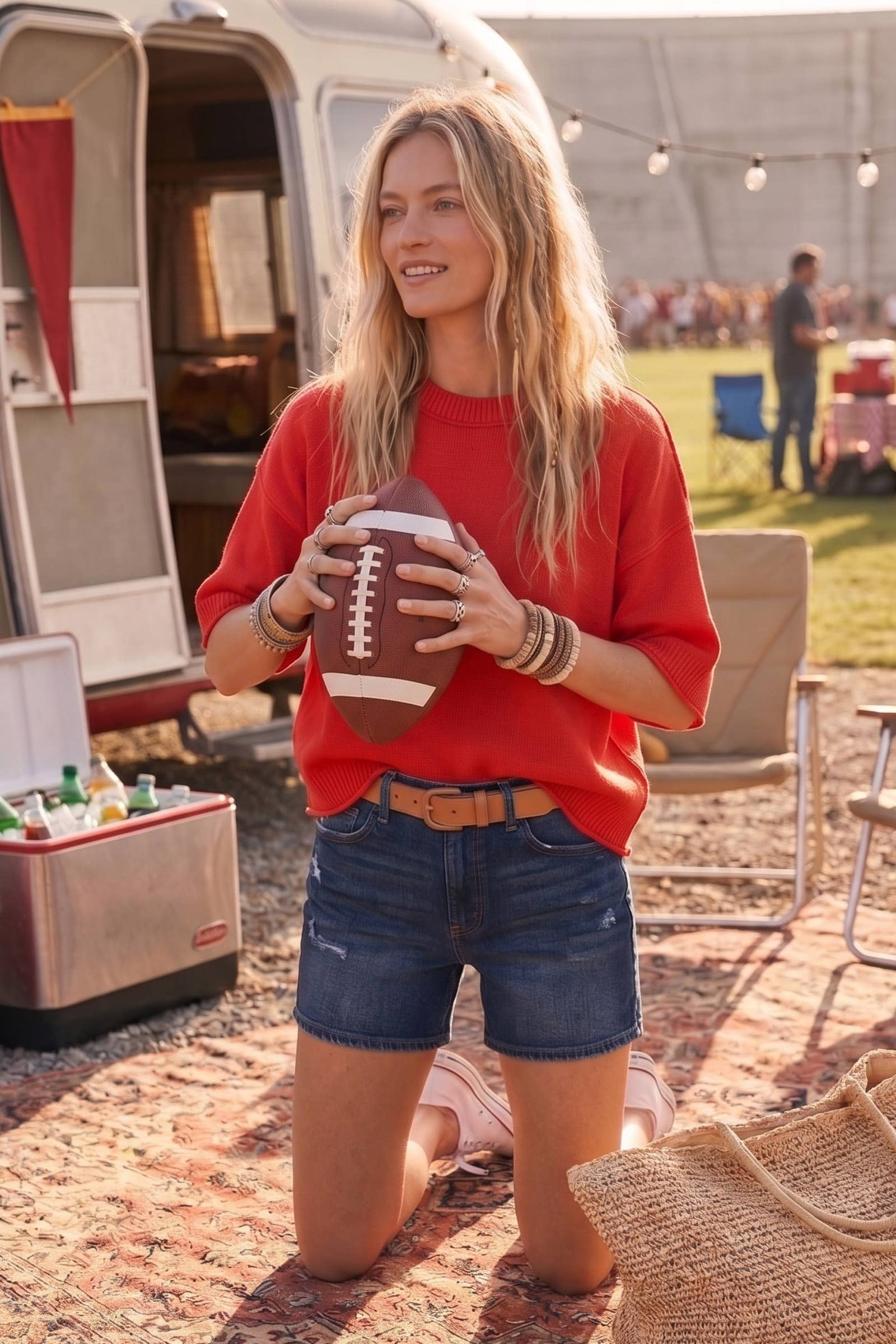 Lightweight Oversized Red Gameday Sweater Top - Red