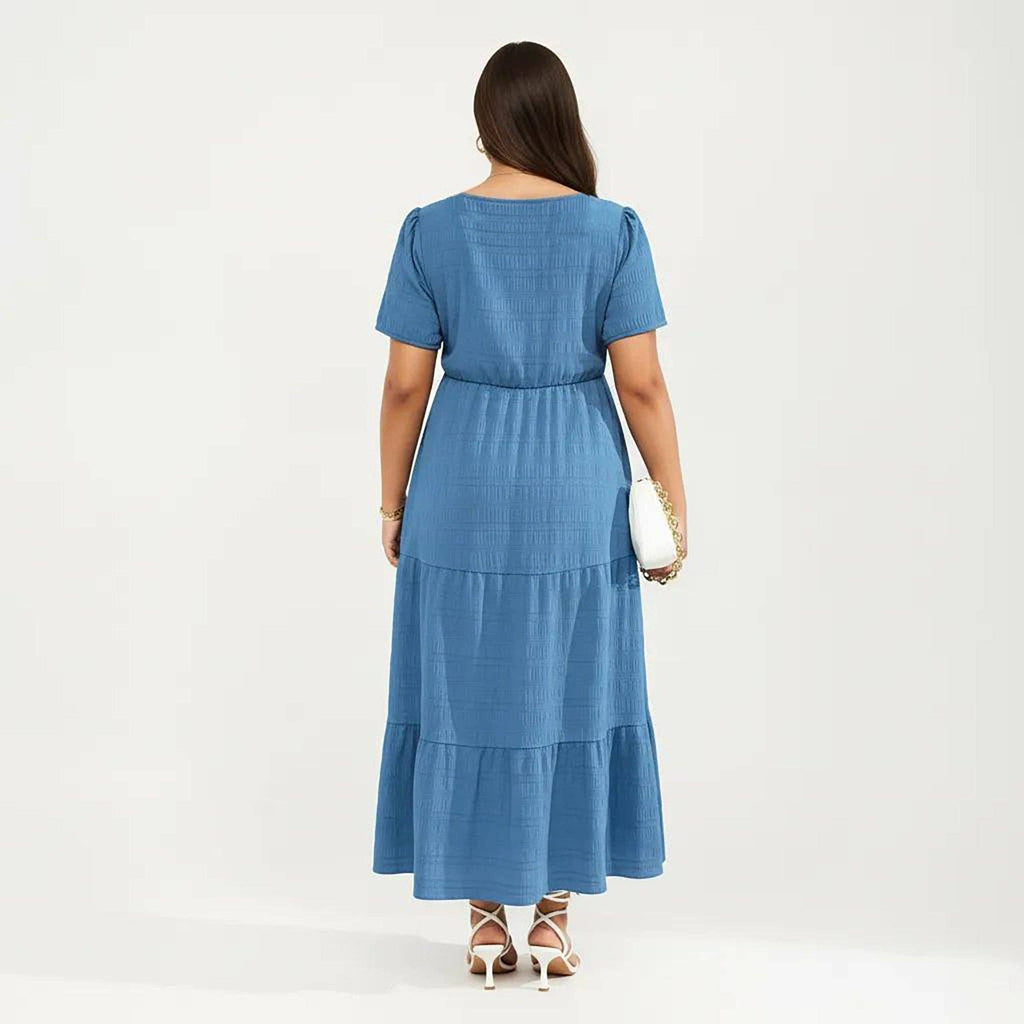 Plus Size Tiered Maxi Dress - Blue
