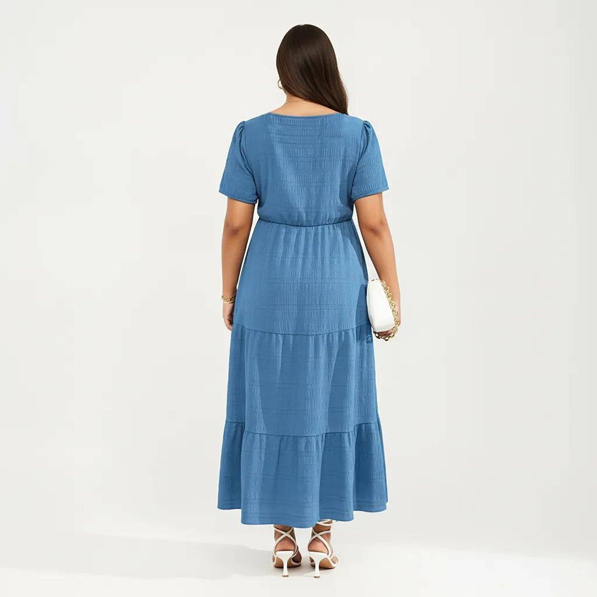 Plus Size Tiered Maxi Dress - Blue