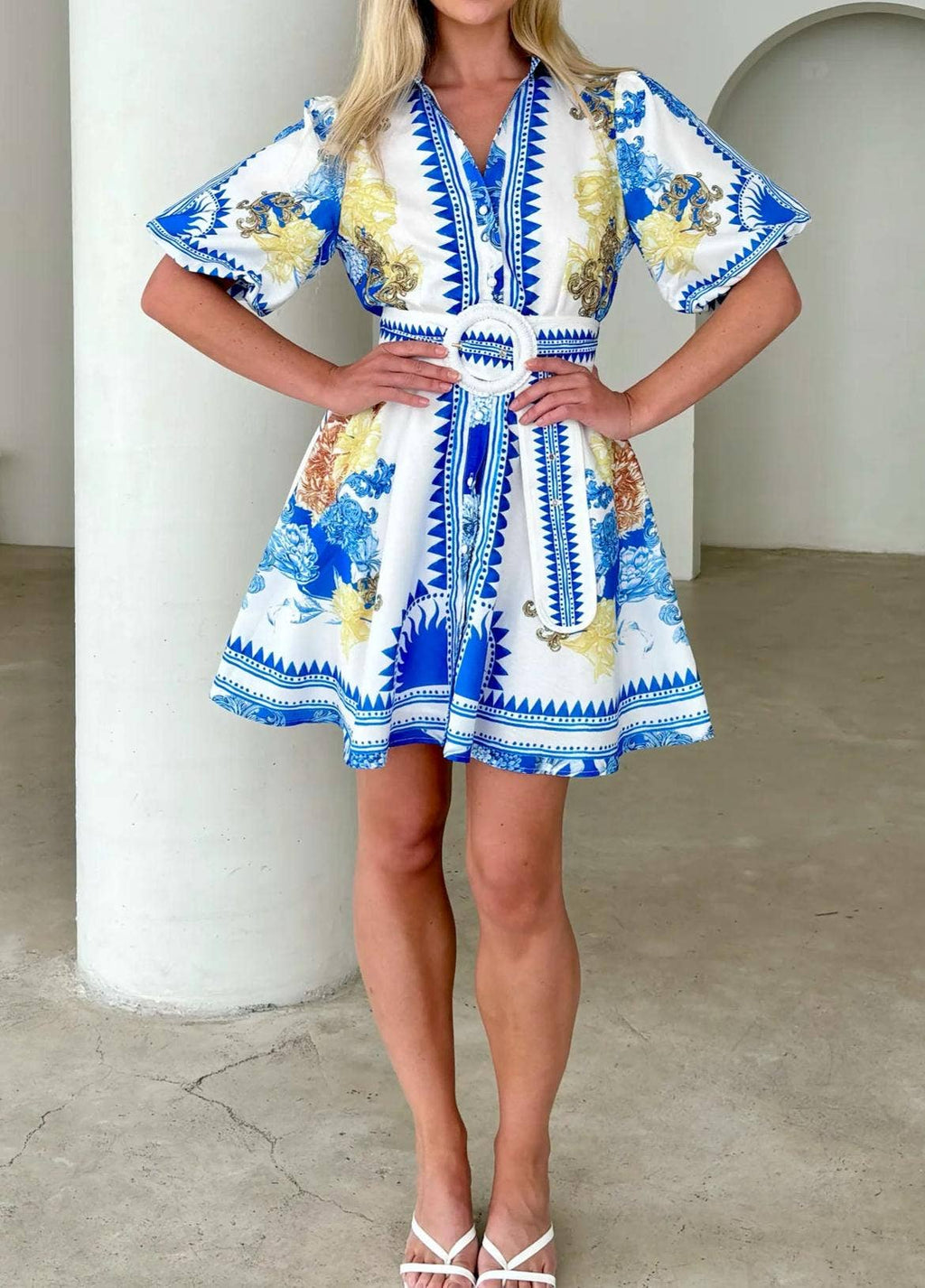 Belted Button-Up Mini Dress