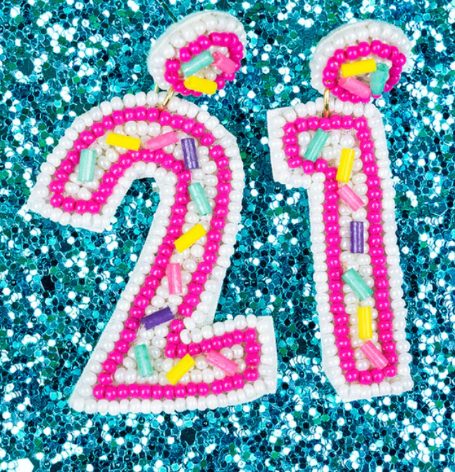 Birthday '21' Seed Bead Earrings