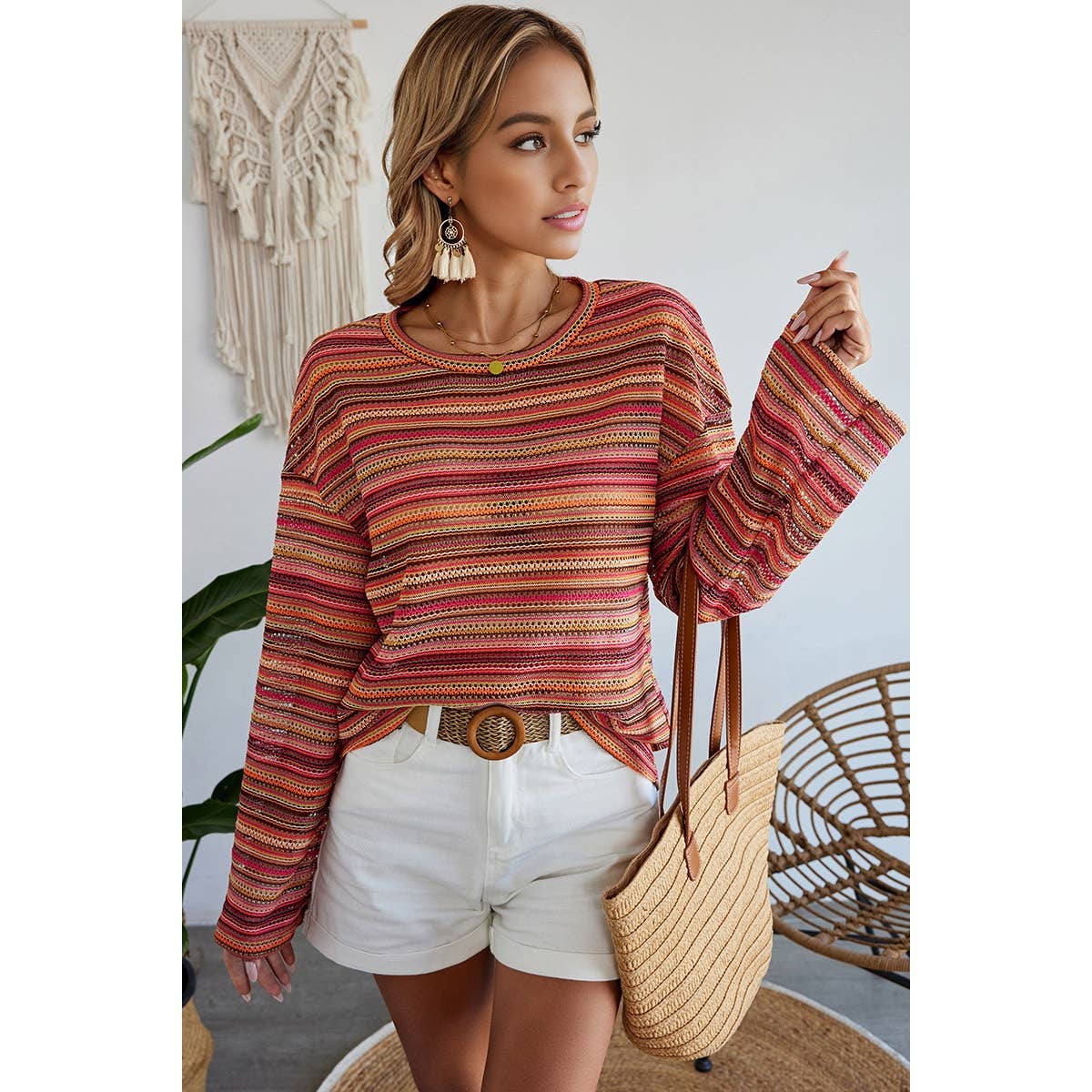 Round Neck Striped Long Sleeve Shirt - FINAL SALE 50% OFF