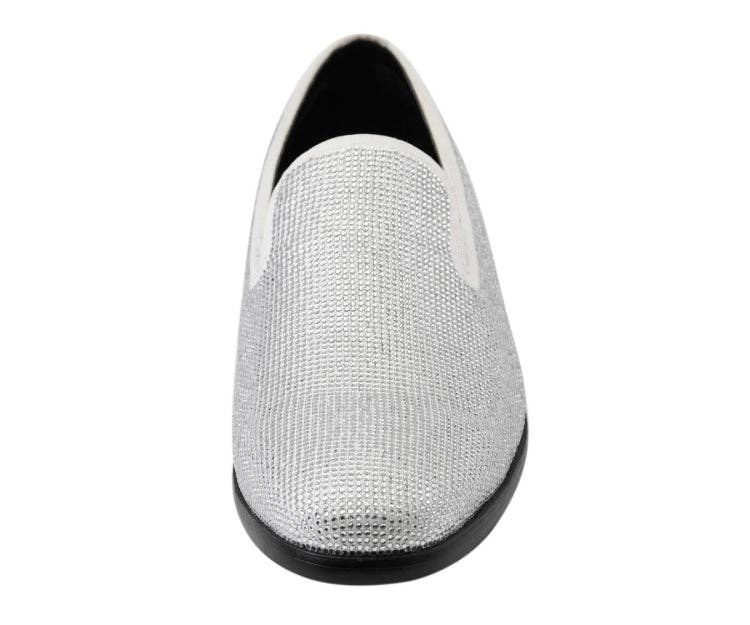 Dazzle Slip-On Dress Loafer - White Embellished Rhinestone
