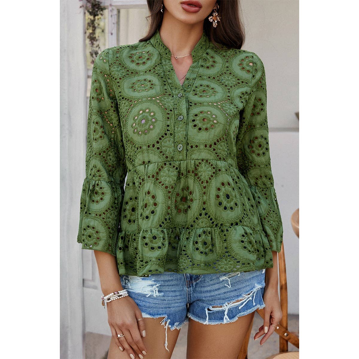 Sally Flounce Sleeve Peplum Blouse