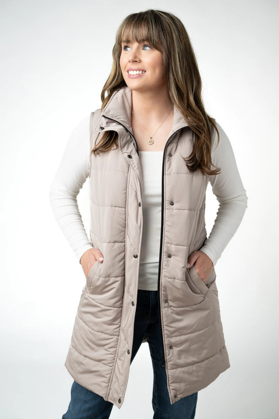 Harlow Long Vest - Latte