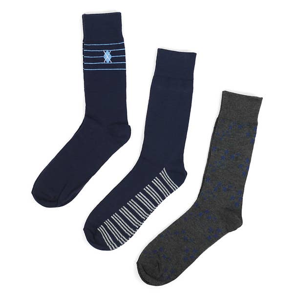 Men's Dress Socks 3 Pairs - Black, Gray, Navy