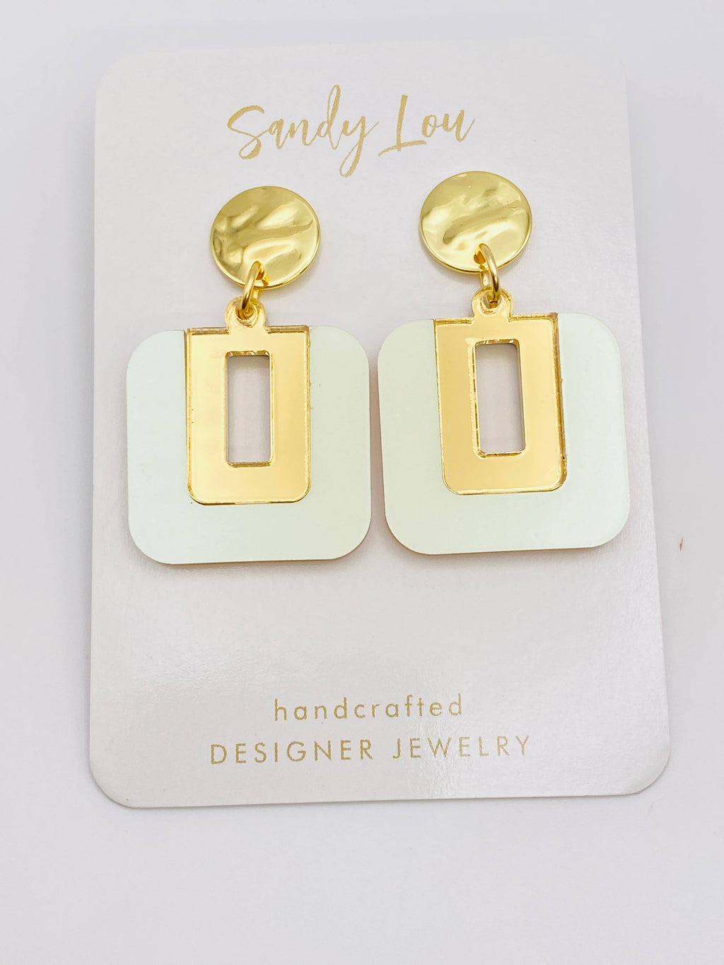 Square Iridescent Light Green/God Earrings