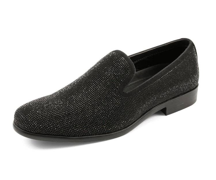Dazzle Slip-On Dress Loafer - Black Embellished Rhinestone