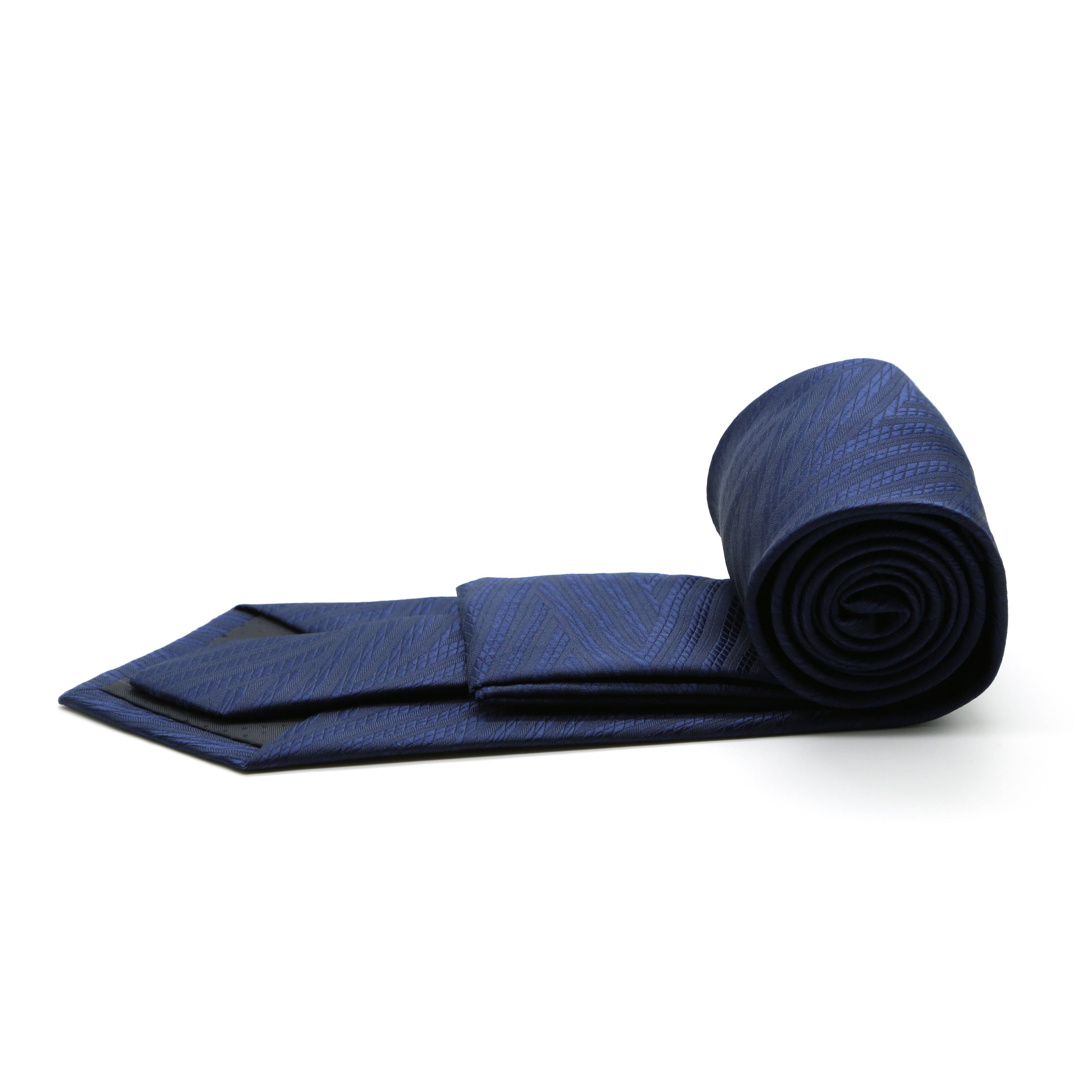 Classic Navy Geometric Pattern Necktie & Hanky Set