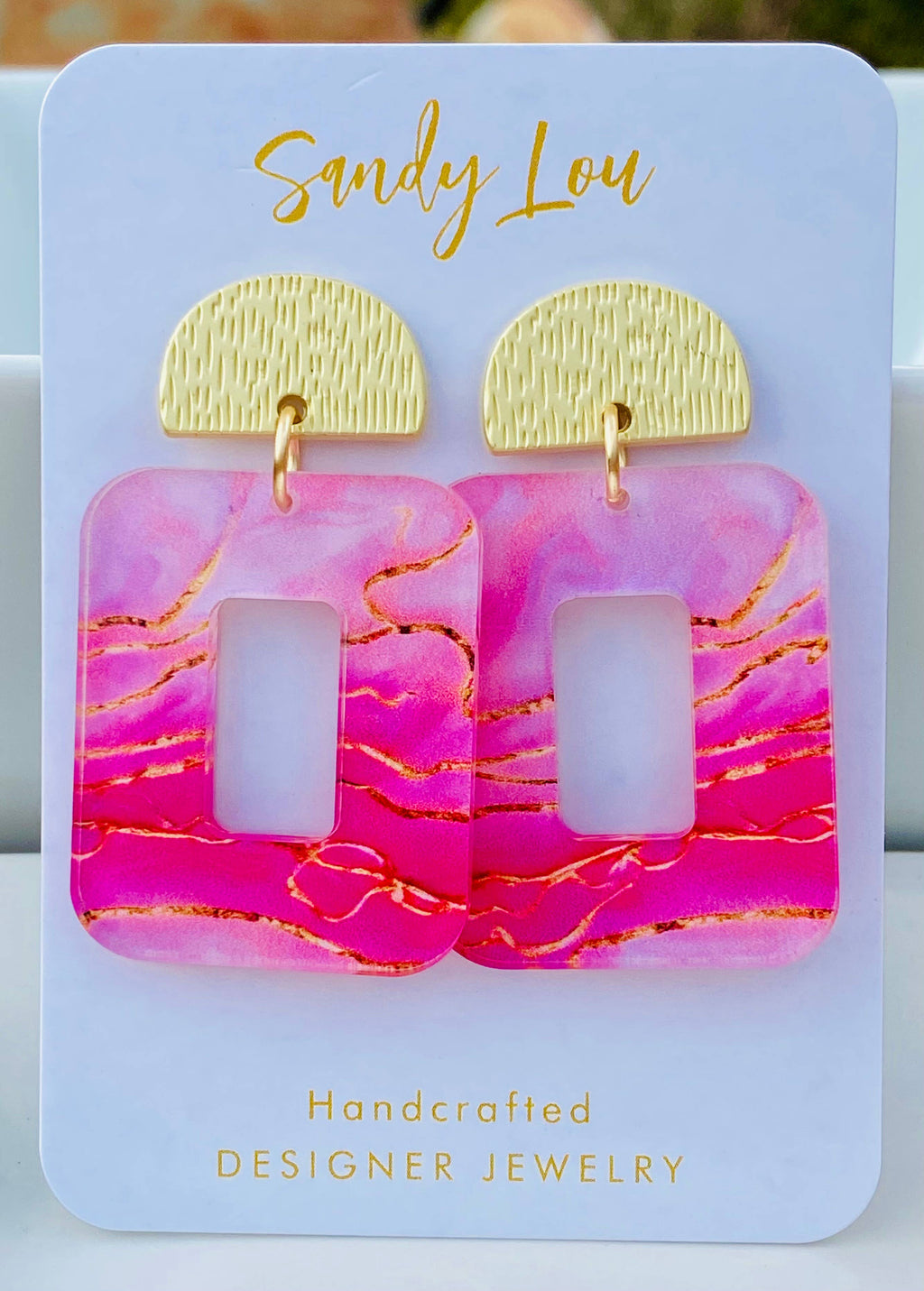 Spring Blush Marble Statement Earrings – Pink & Gold Acrylic