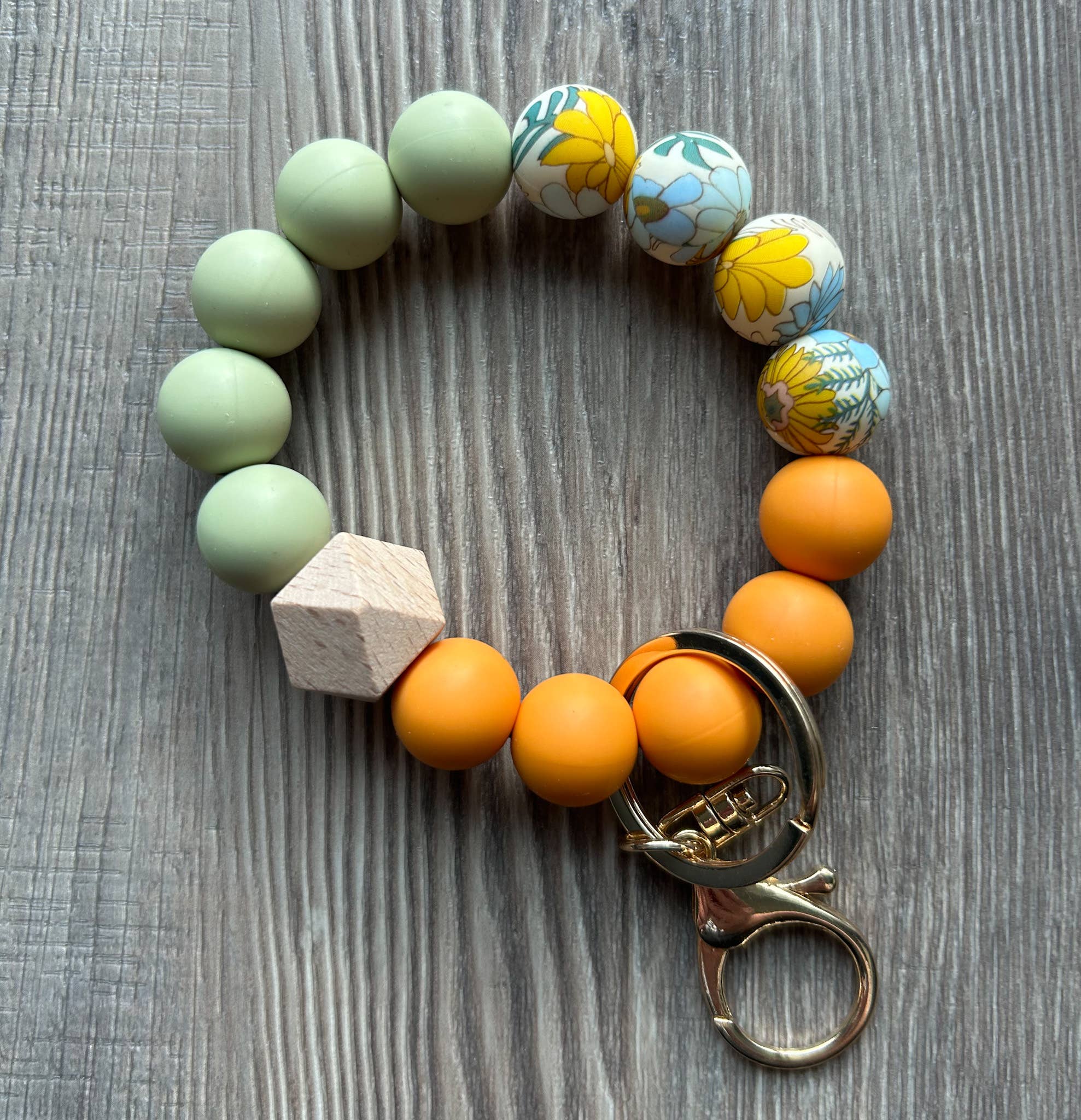 Fall Tri Color Printed Bead Wristlet Keychain