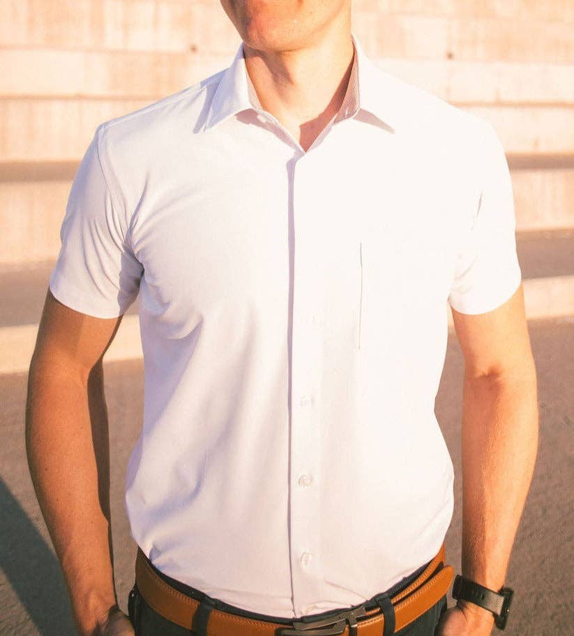 Hustle Performance Dress Shirt - White Short Sleeve