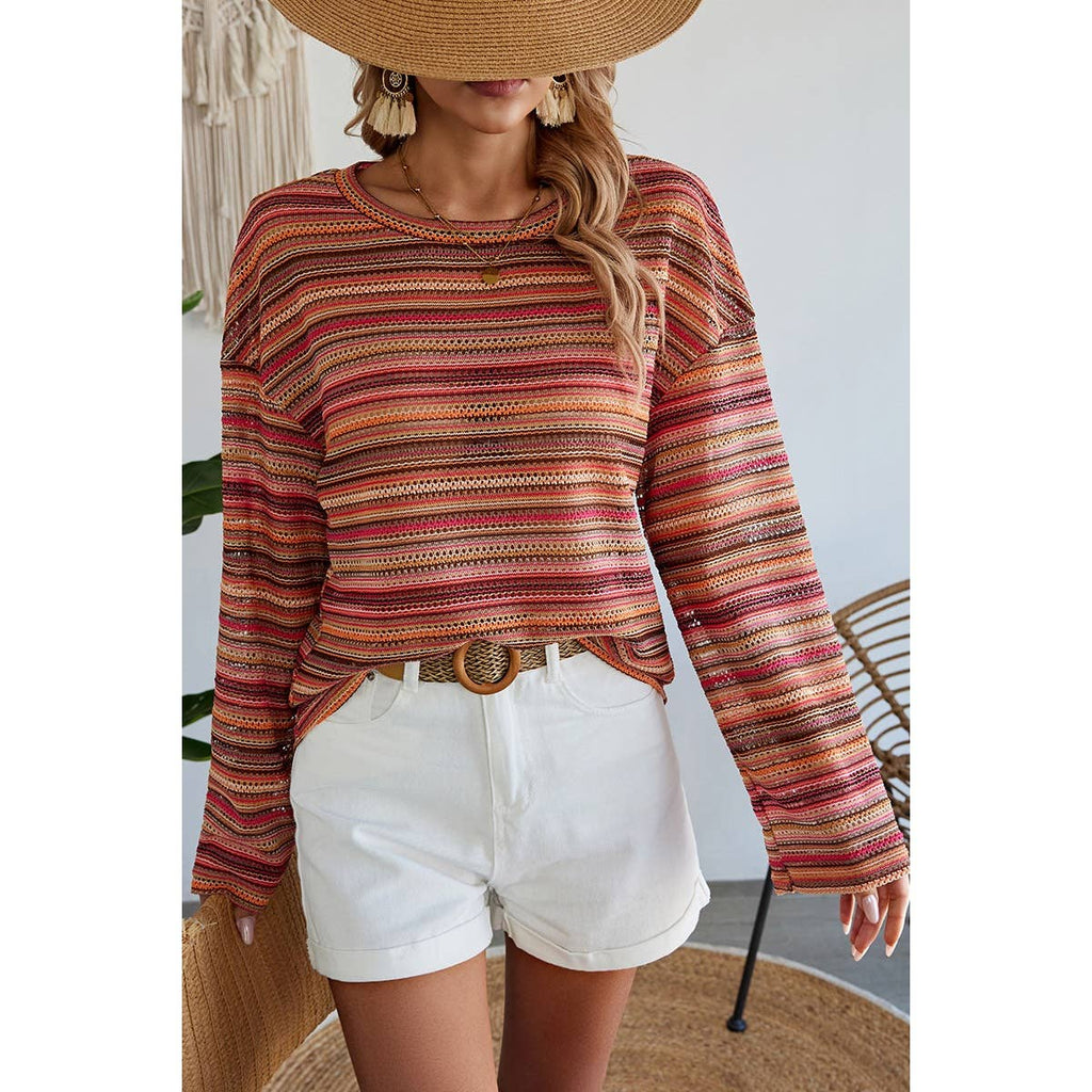 Round Neck Striped Long Sleeve Shirt - FINAL SALE 50% OFF