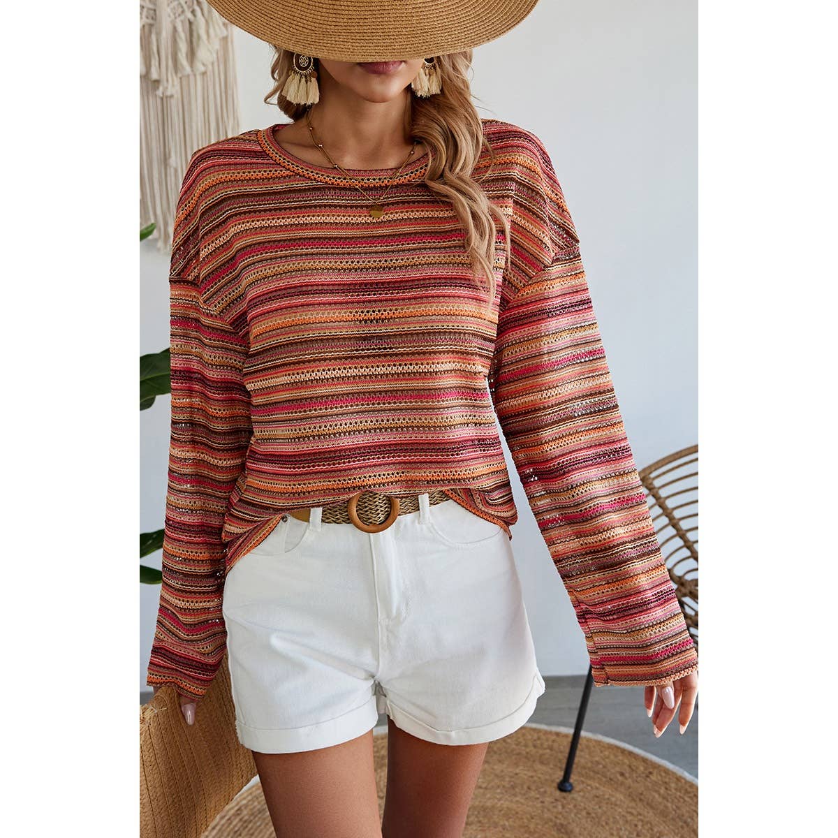 Round Neck Striped Long Sleeve Shirt - FINAL SALE 50% OFF