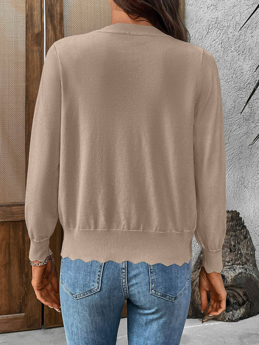 Scalloped Edge Button-Front Knit Cardigan