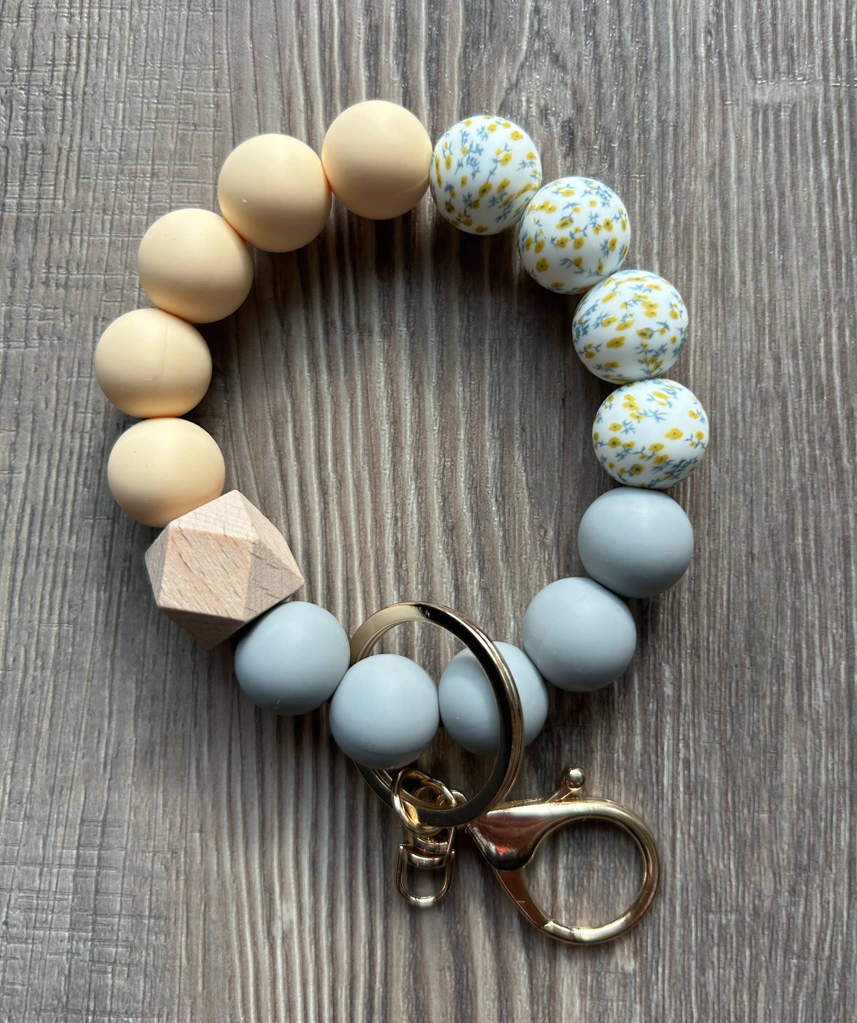 Fall Tri Color Printed Bead Wristlet Keychain