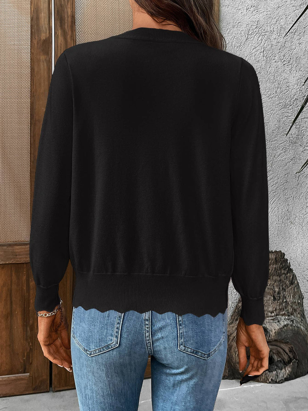 Scalloped Edge Button-Front Knit Cardigan