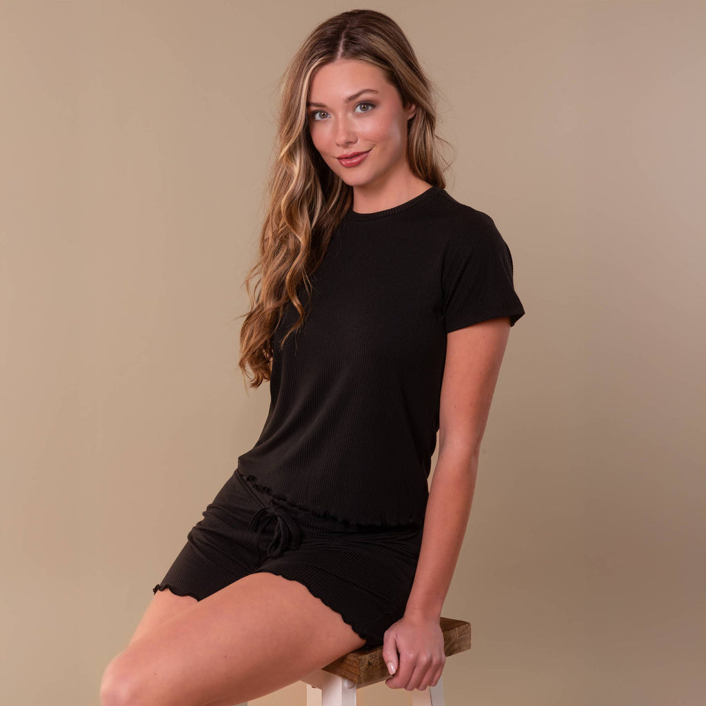 Black Bliss Pajama Top | Soft Rib-Knit PJ Shirt