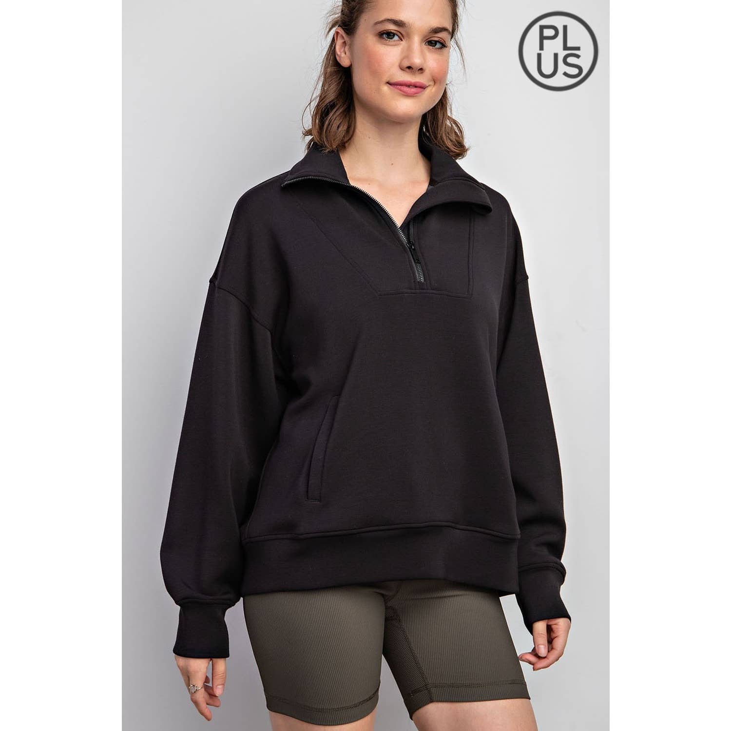 Plus Size Modal Scuba Quarter Zip Pullover - Rae Mode