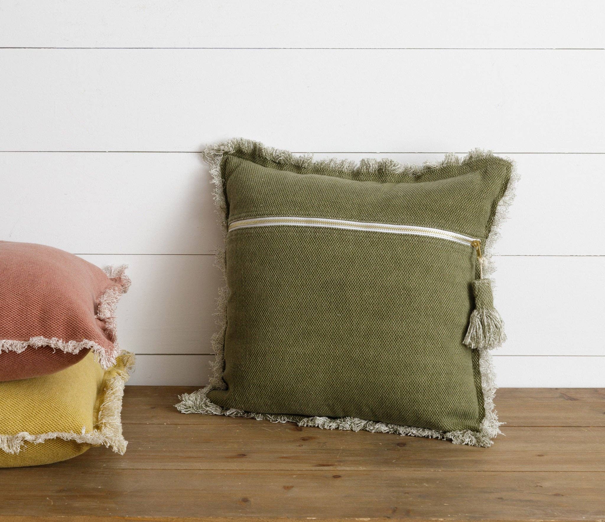 Green Stone Washed Tassel Pillow