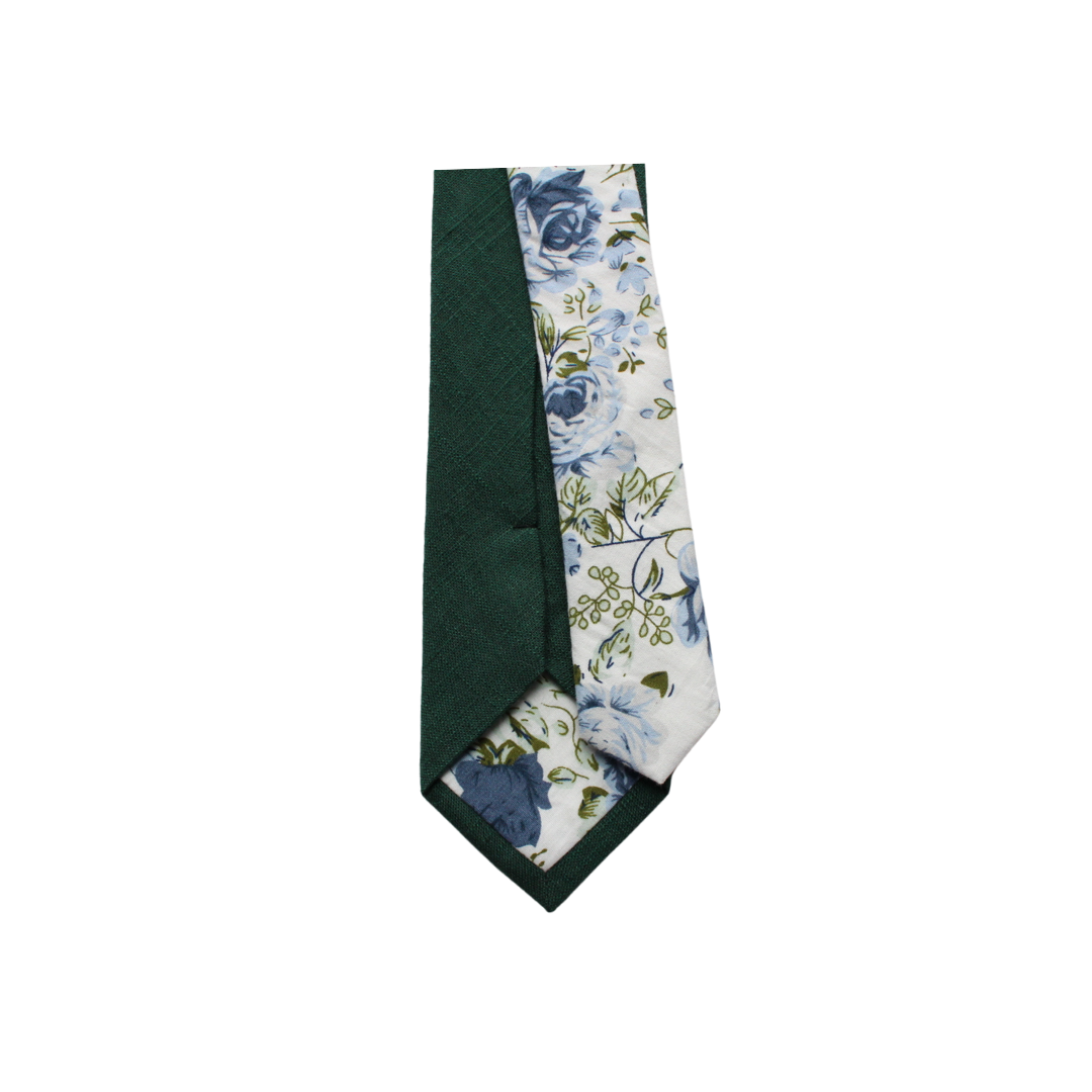 Hudson Two-Tone Hunter Green Solid & Floral Tail Tie