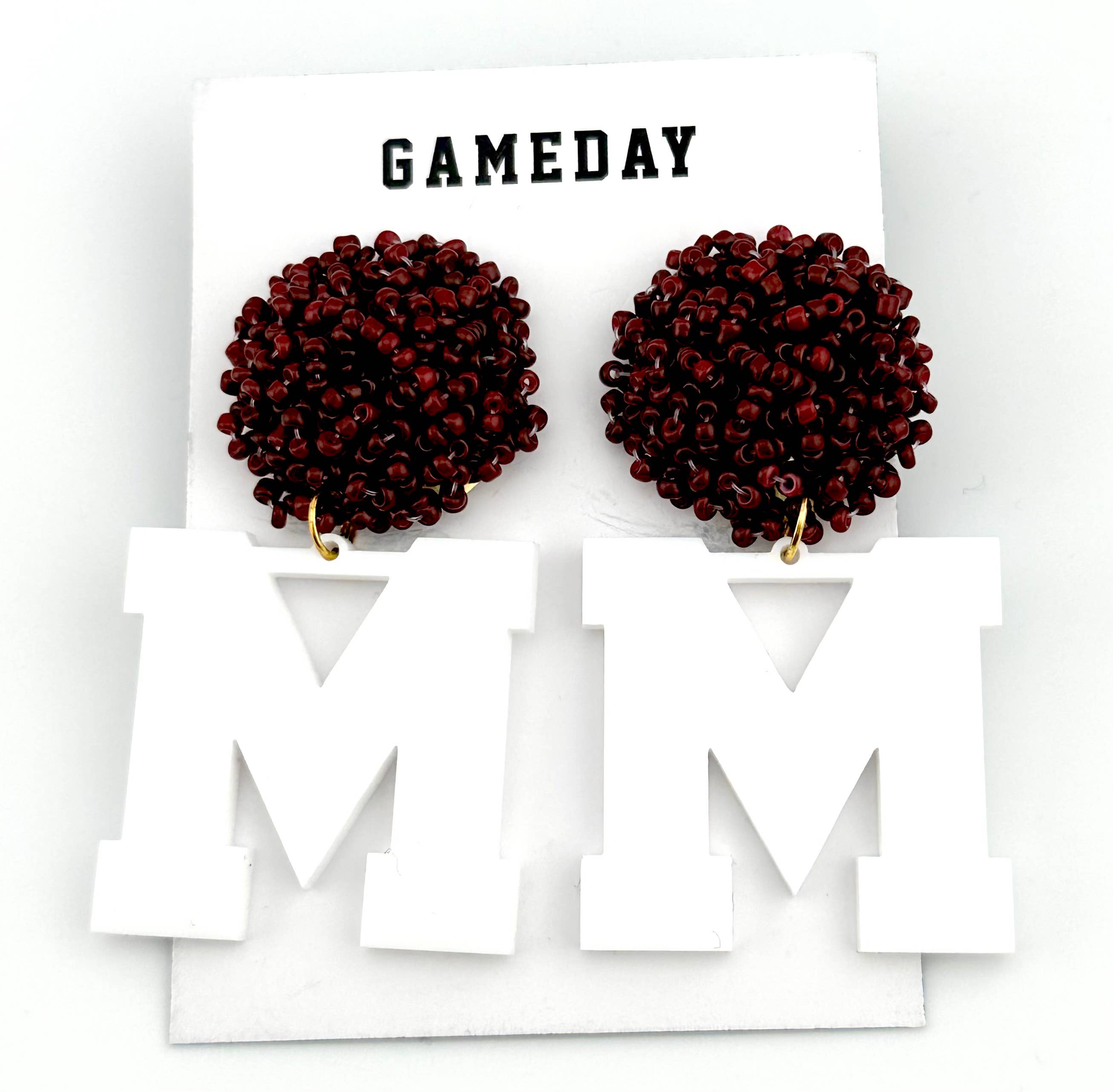 Game Day White Burgundy M Earrings