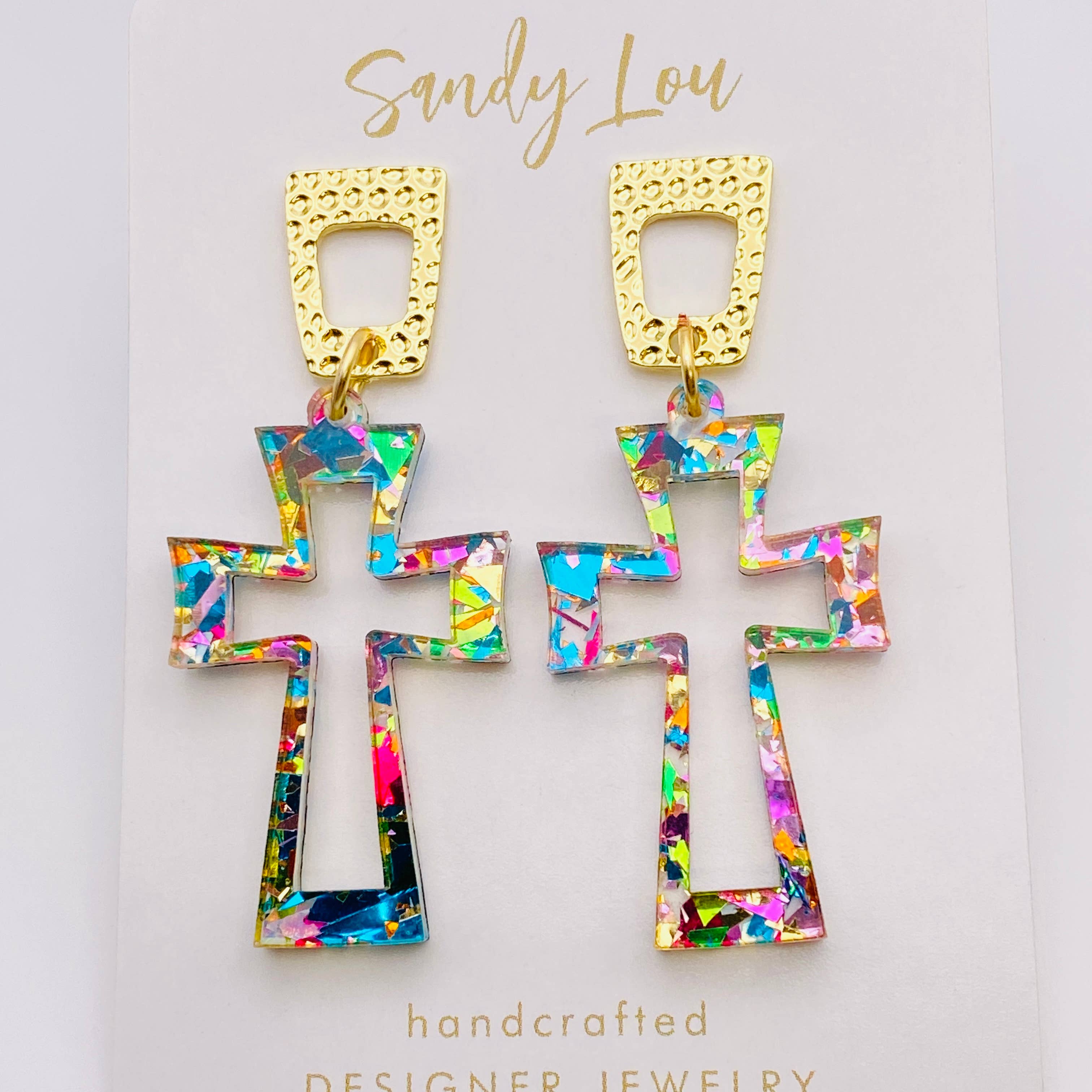 Glitter Cross Acrylic Earrings