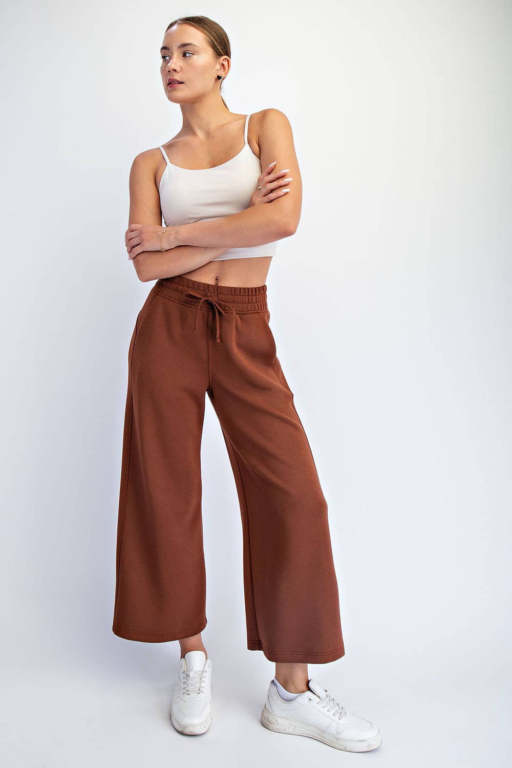Modal Scuba Cropped Wide Pant - Rae Mode - Espresso / Black