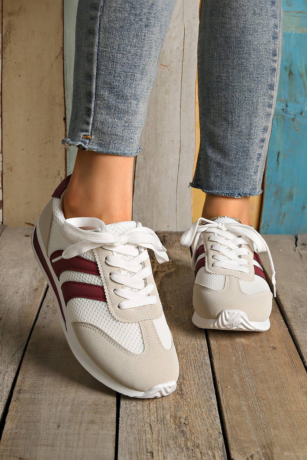 Colorblock Contrast PU Panel Sneakers