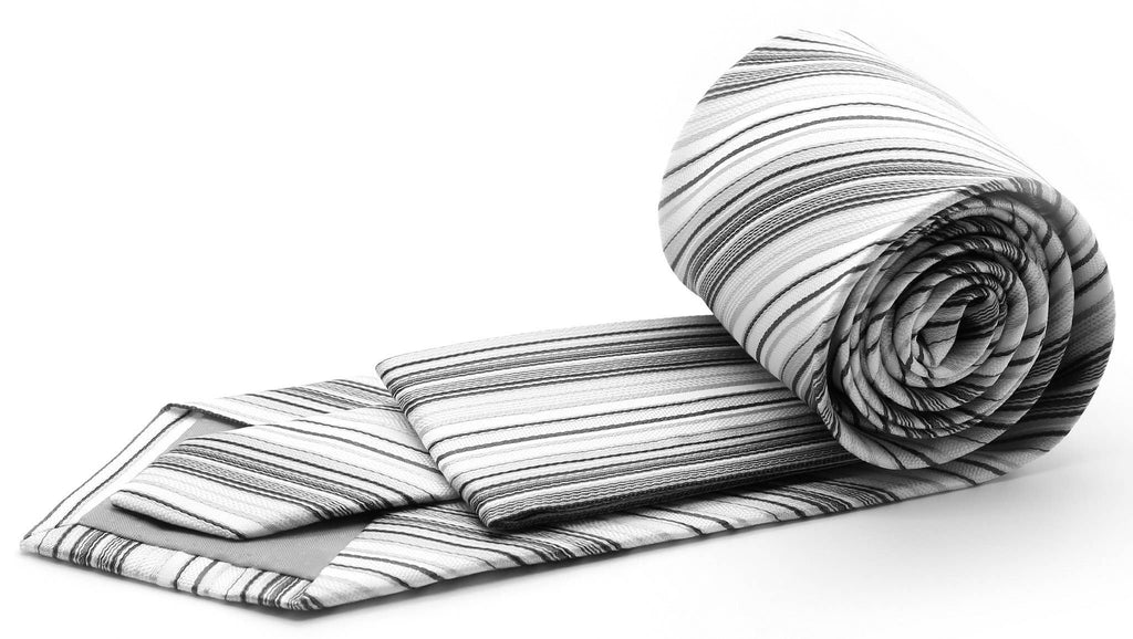 Classic Grey Striped Pattern Necktie & Hanky Set