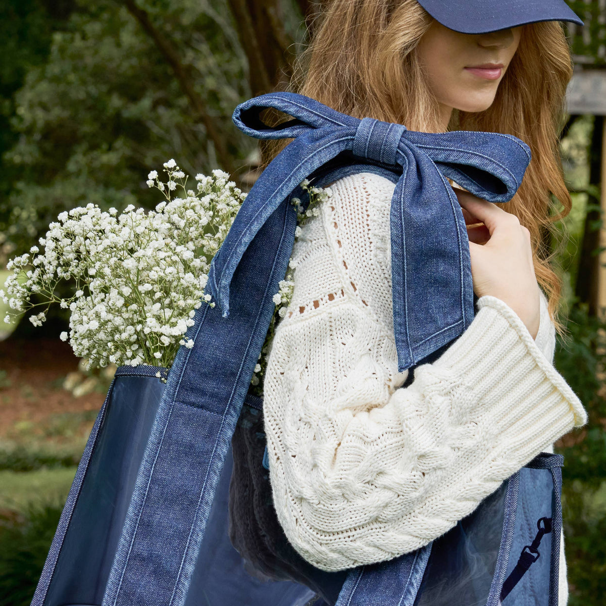 Denim Bow Jelly Tote Bag (Large)