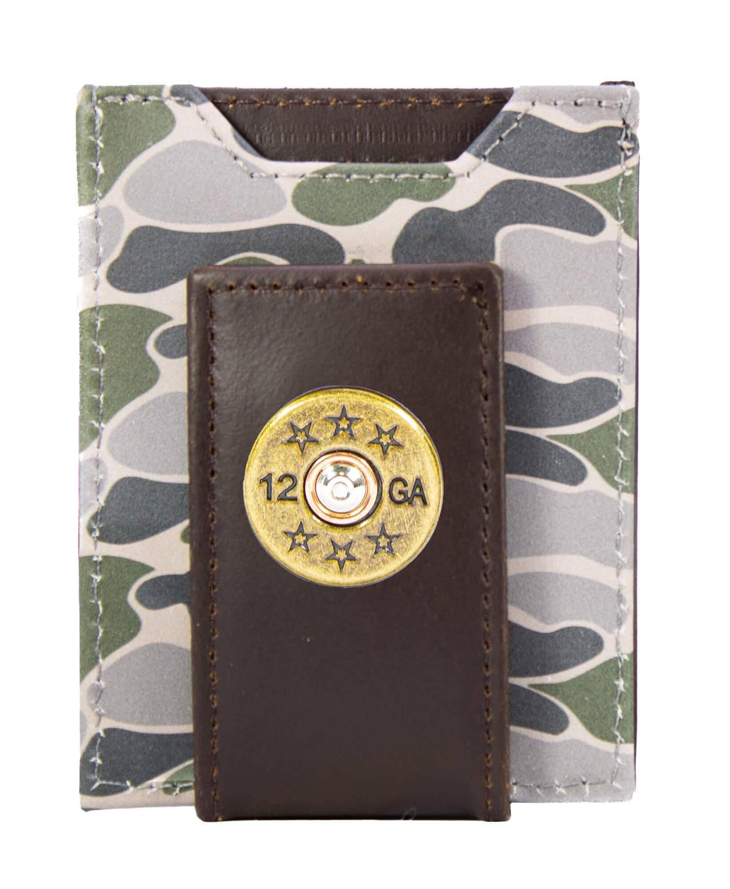 Shotshell Men's Magnetic Front Pocket Old School Camo Leather Wallet.