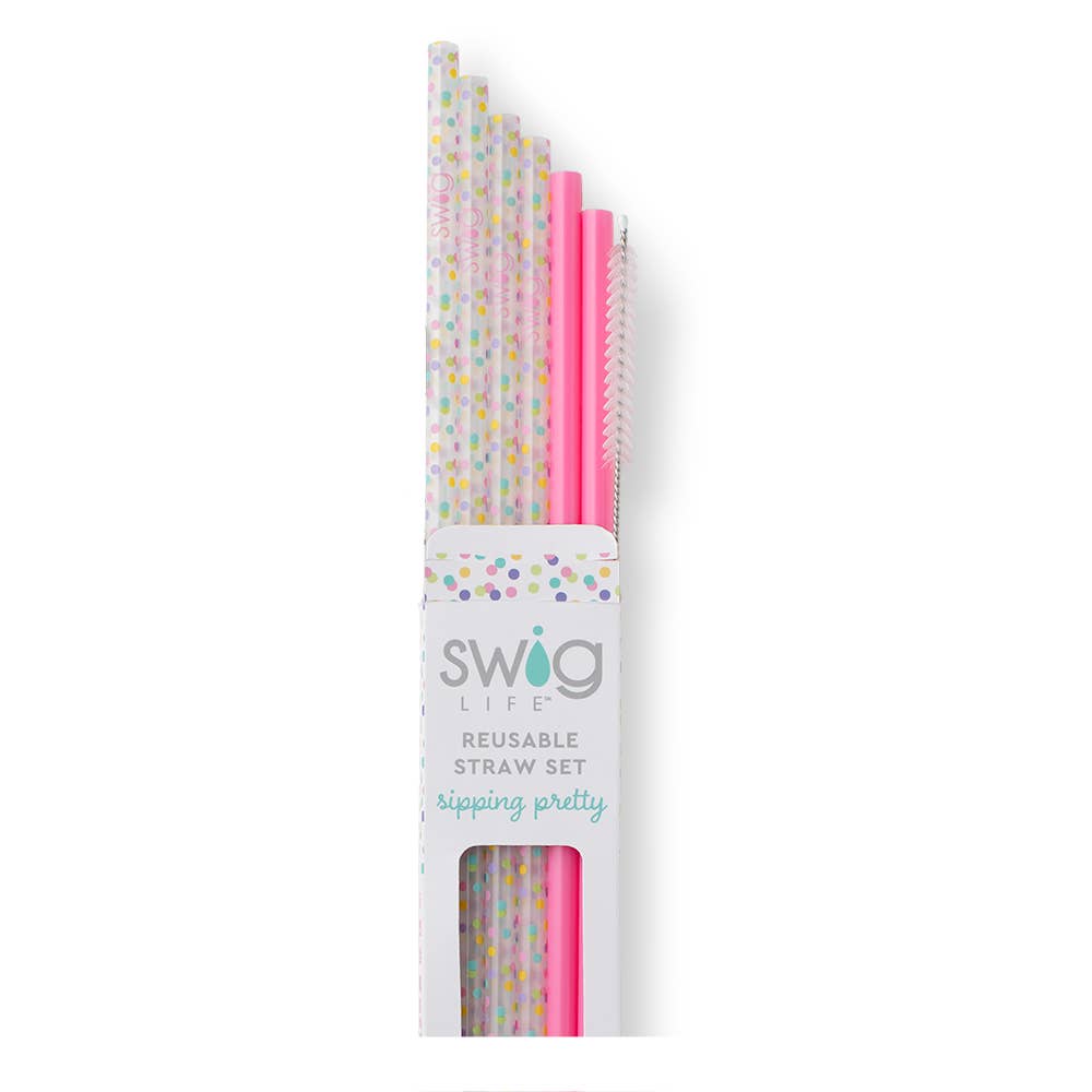 Swig Confetti + Pink Reusable Straw Set
