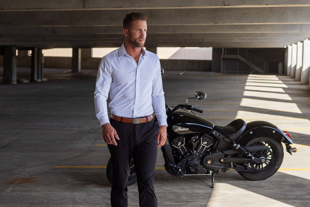 Hustle Performance Dress Shirt - Long Sleeve White Cobalt Diamond