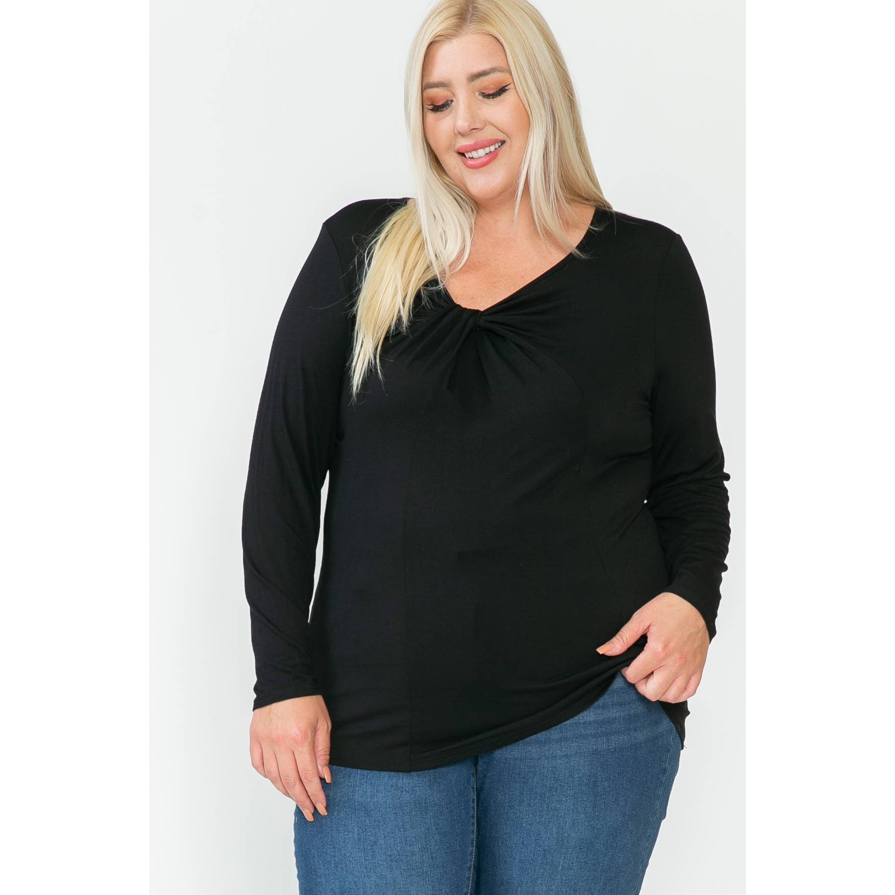 Plus Size V-Neck Long Sleeve Solid Blouse- FINAL SALE 50% OFF