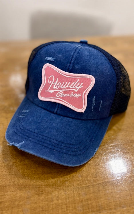 Howdy Cowboy Ponytail Trucker Hat