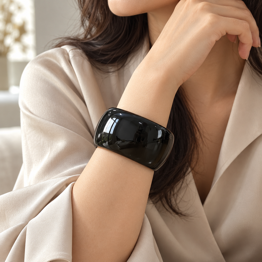 Glossy Black Statement Cuff Bracelet