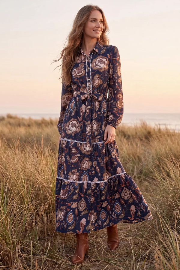 She+Sky Navy Floral Tiered Maxi Dress
