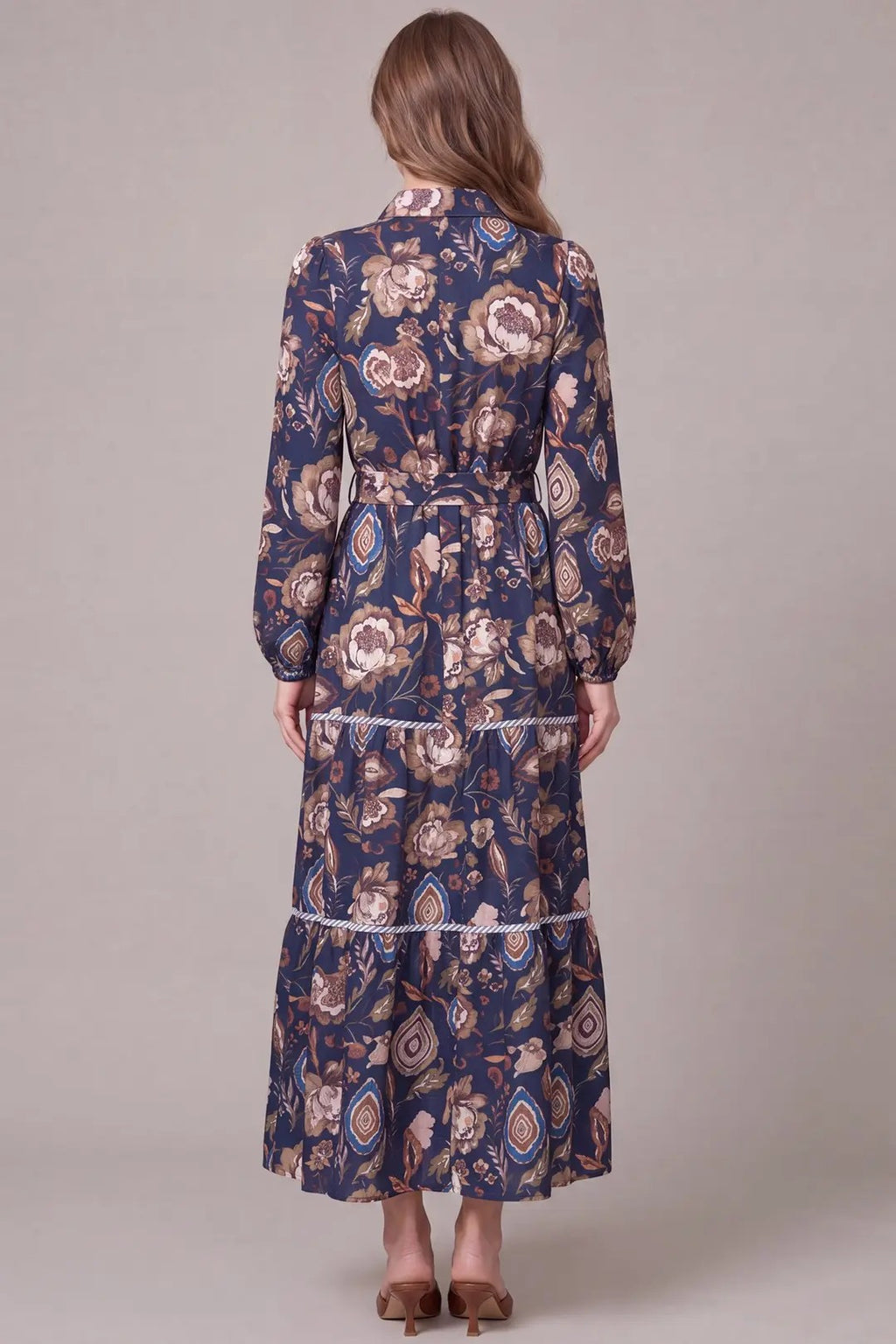 She+Sky Navy Floral Tiered Maxi Dress