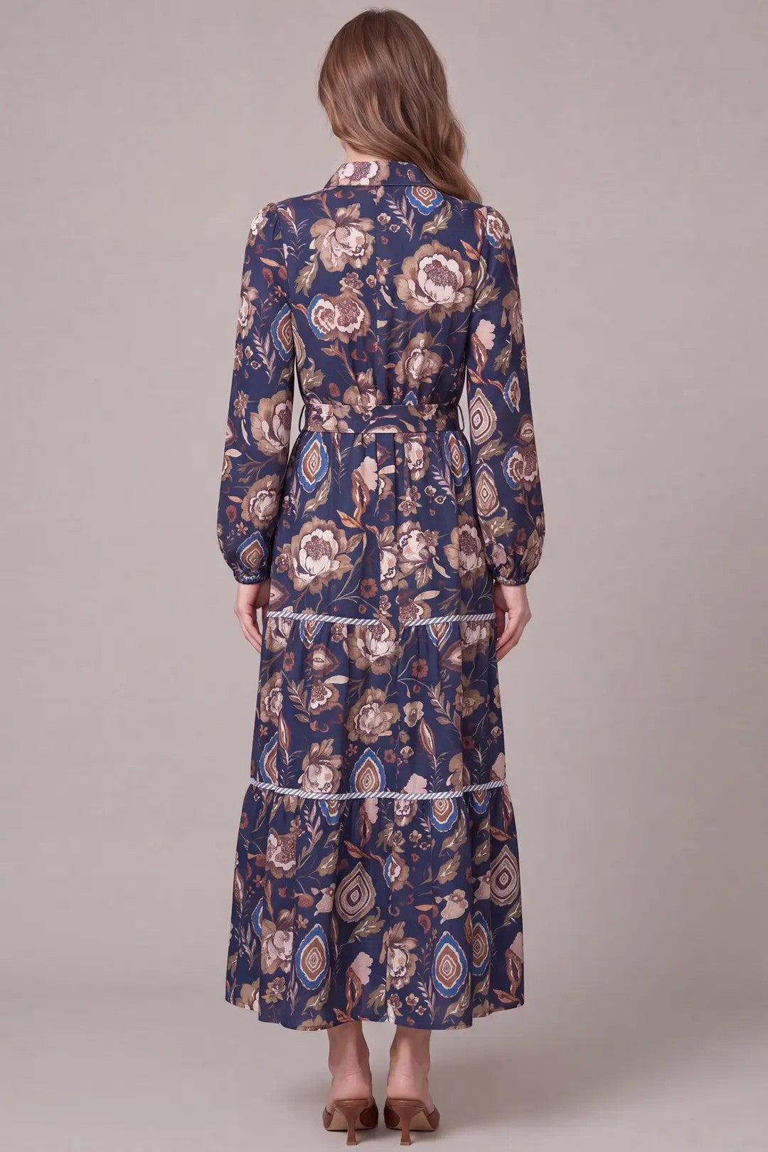 She+Sky Navy Floral Tiered Maxi Dress