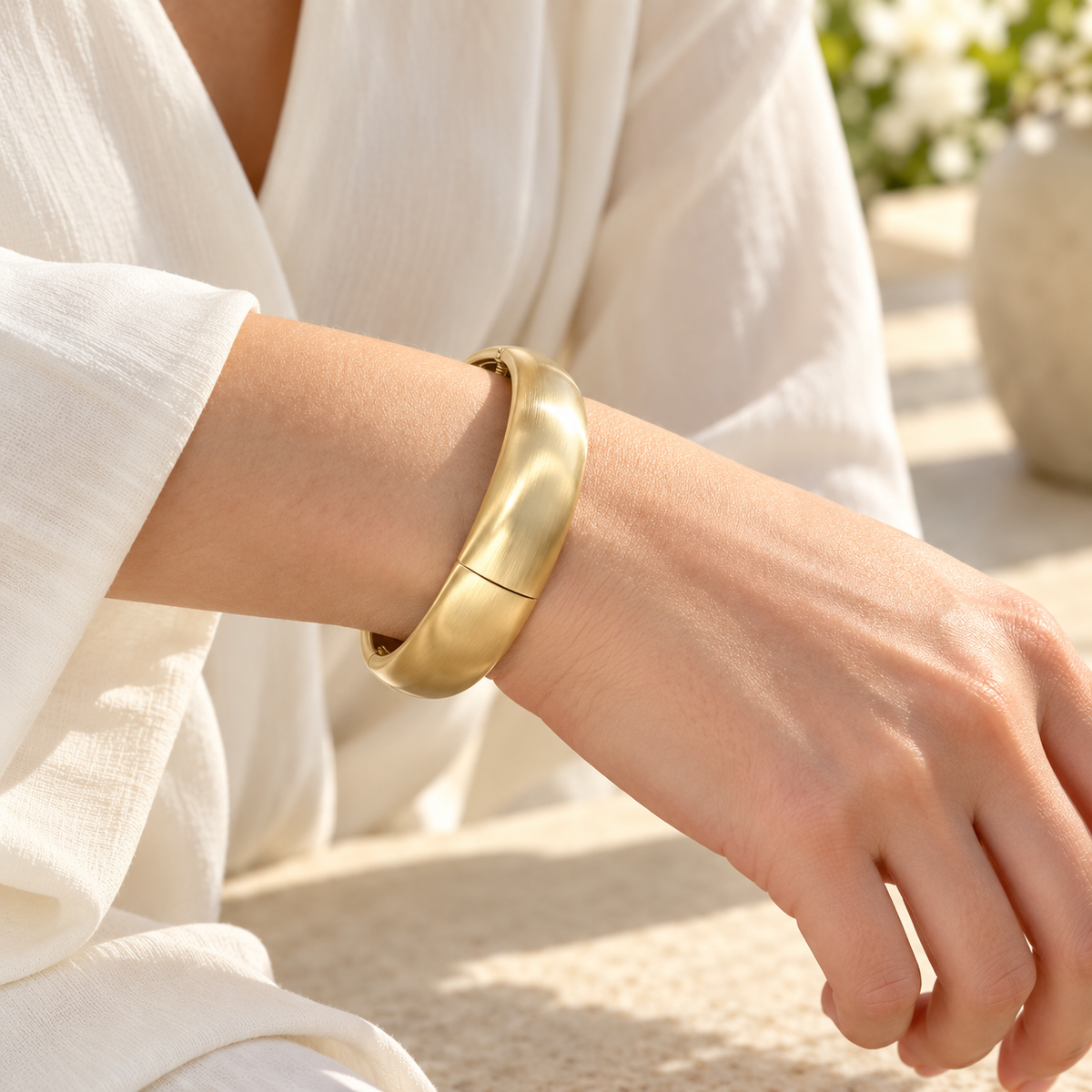 Satin Gold Hinged Bangle Bracelet