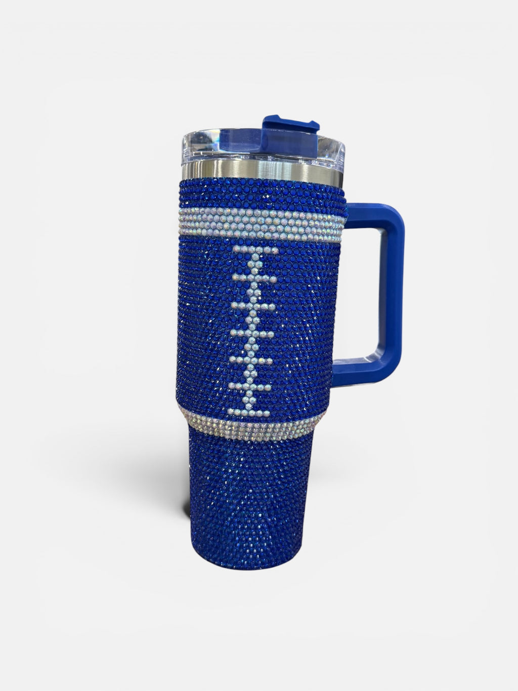 Royal Blue Crystal Football "Blinged Out" 40 Oz. Tumbler