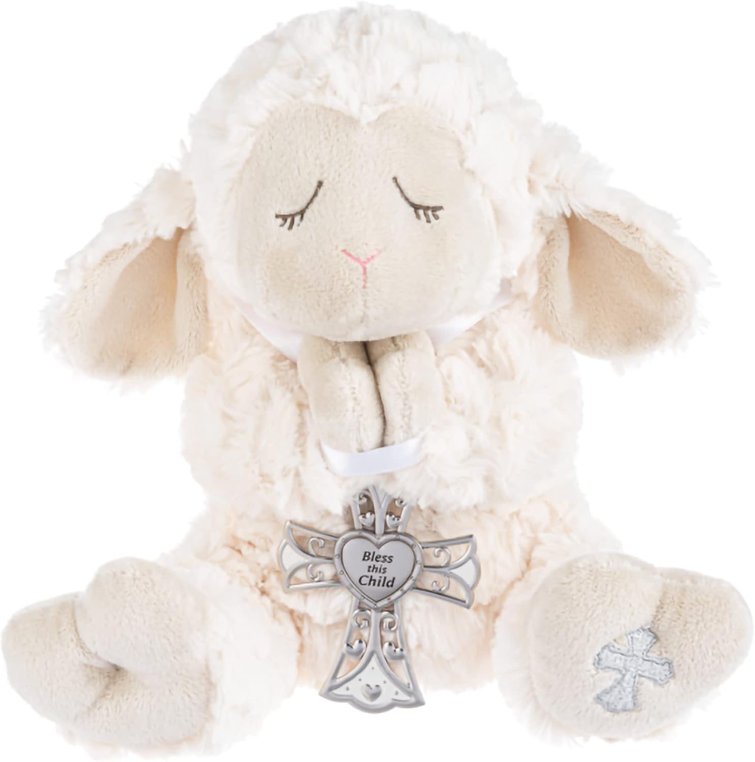 Bless This Child Serenity Lamb with Crib Ornament Ivory 13"x5"