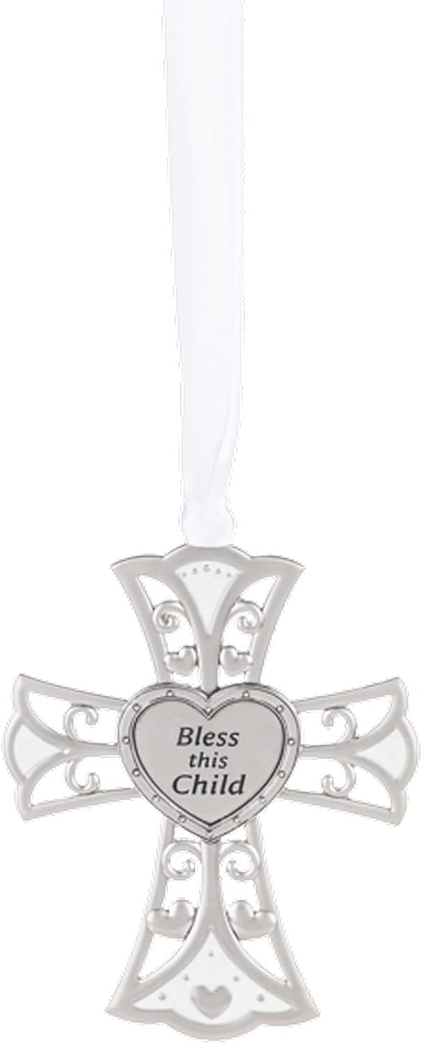 Bless This Child Serenity Lamb with Crib Ornament Ivory 13"x5"